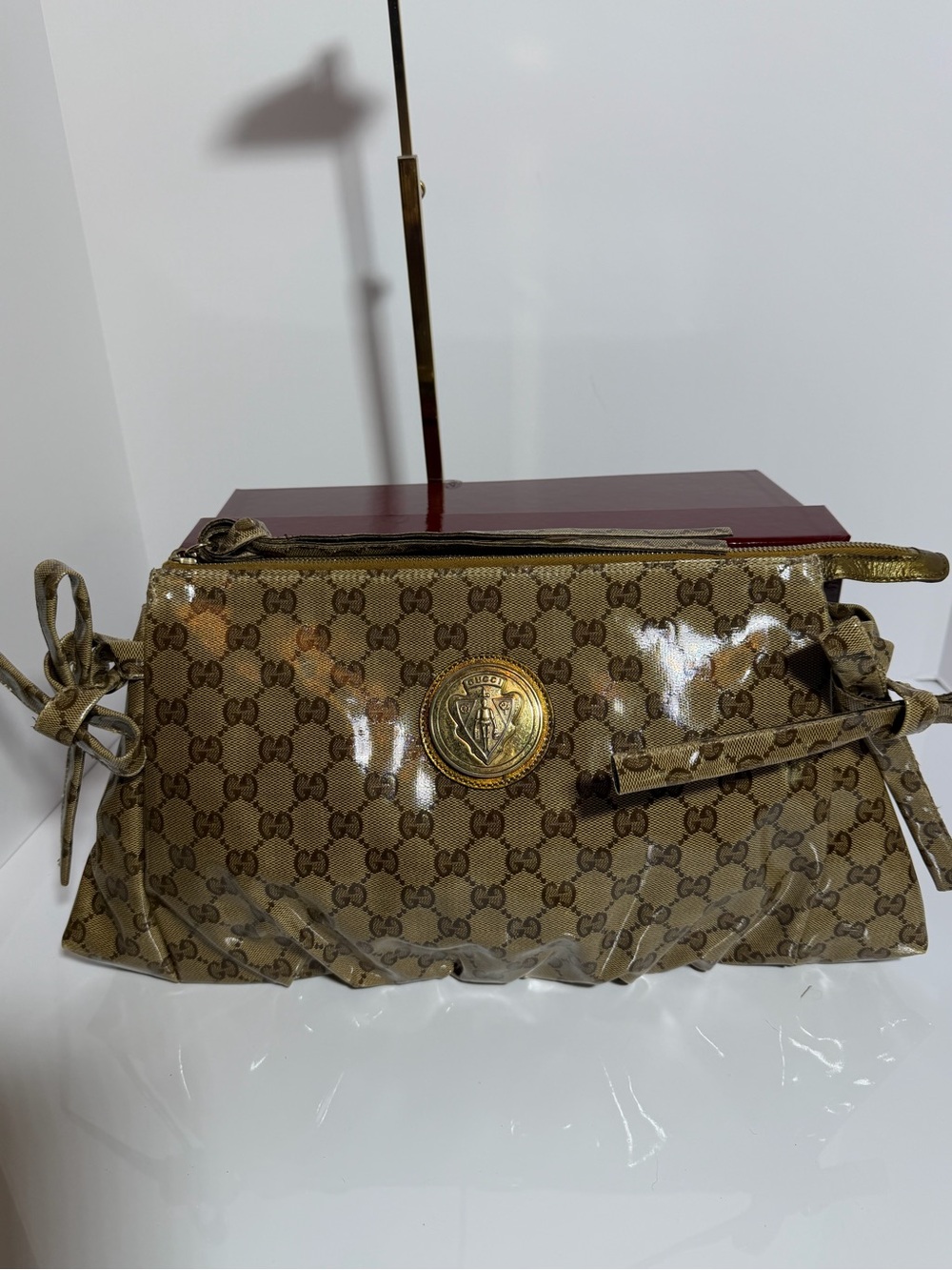 Gucci Tan Hysteria Clutch with Gold Medallion